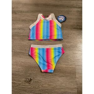 NWT Hatley Kids' Rainbow Stripe 2 Piece Swimsuit